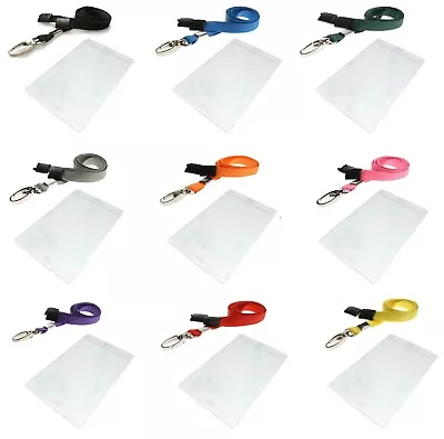 ID Lanyard Neck Strap Metal Clip & A6 Clear Badge Pass Card Holder Pocket Wallet • £1.75