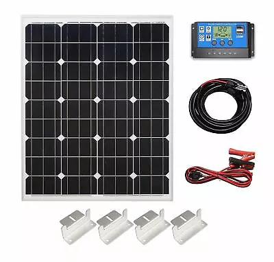 80w Mono Solar Panel Battery Charging Kit Controller Cables & Mounting Brackets • £71.99