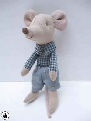 Maileg Little Brother Mouse Doll W/ Matchbox Bed Modern Classic Plaid • $45