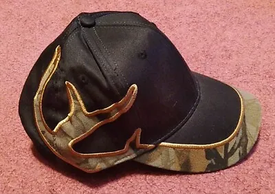 Deer Antler Logo Camo & Black Adult Size Adjustable Cap Hat • $11.99