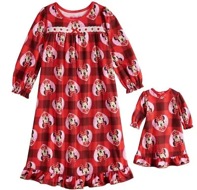 Girl And 18  Doll Matching Minnie Heart Nightgown Fit American Girl Dollie Me • $18.99
