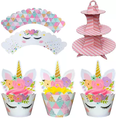 Coco  Ella Unicorn Party Cupcake Toppers Wrappers - Birthday Baby Shower Party • $26.98