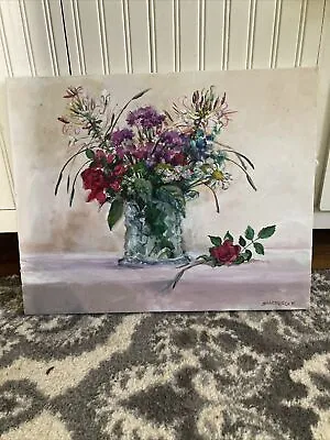 Vintage Floral Bouquet Original Oil Painting On Canvas SIGNED 16  X 20” • $32