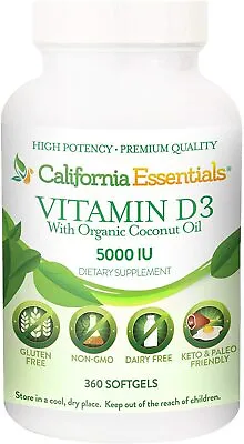 $8.95 • Buy Vitamin D3 5000iu (125mcg) Enhanced With Organic Coconut Oil