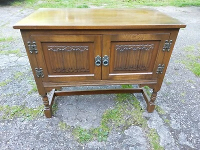 £185 • Buy Vintage Old Charm Oak Linen Fold Stereo Cabinet / Cupboard