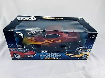 Muscle Machines 1:18 Scale 1969 Chevy Camaro Diecast RED W/Yellow Flame NEW RARE • $51