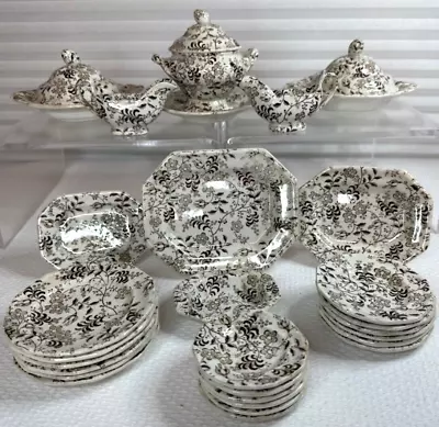 28-Pc Child Flowered Sheet Dinner Set C 1851 Meigh Pearlware Staffordshire • $755