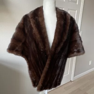 VTG Mink Fur Stole Shall Colar Shoulder Wrap Dark Chocolate Brown O/S 60s GUC • $119.99