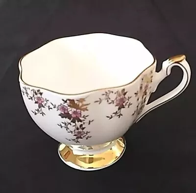 Vintage Queen Anne Tea Cup 4747 Gold Floral Fine Bone China England 2.75  Tall • $12.99