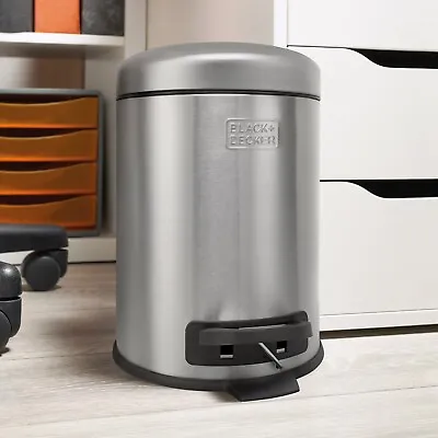 BLACK+DECKER 5L Dome Shaped Pedal Bin With Soft Close Lids / Stainless Steel • £24.99