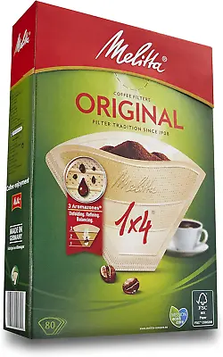 Melitta 6658076 Pack Original Size 1x4 80 Filter Coffee Makers Brown Paper • £4.46