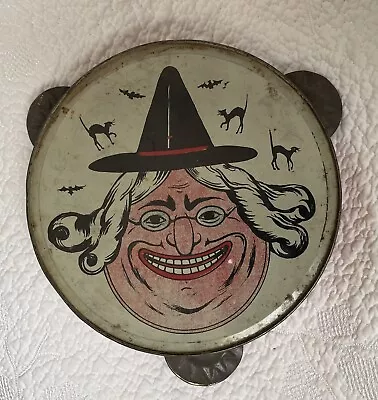 Rotund Halloween Witch Or Hag Tambourine - Nice Vintage RARE Noisemaker • $22.72