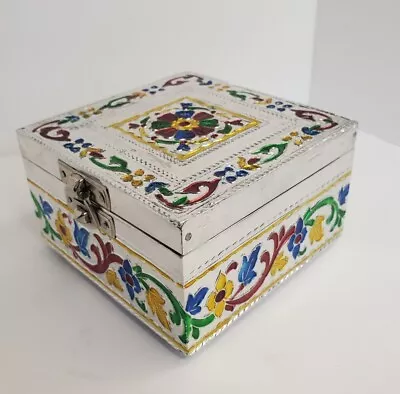 Meenakari Trinket Jewelry Box 4X4 Vintage • $16.95