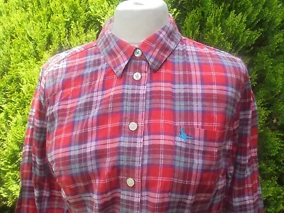 Ladies Size 14 Jack Wills Red Mix Plaid Boy Fit Casual Cotton  Shirt • £6.99