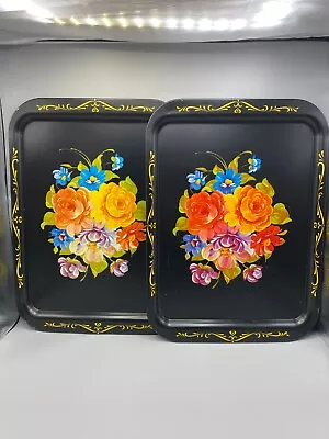 2 Vintage Mid Century TV Trays 1960's With Flowers Brand Crestline Cal Dak • $38.99