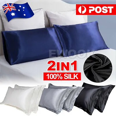 $8.95 • Buy 2in1 Silk Satin Pillow Cases Cover Solid Standard Bedding Smooth Soft PillowCase