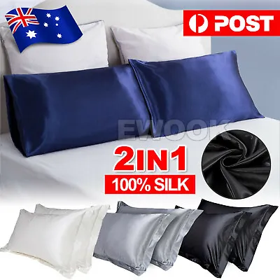 2in1 Silk Satin Pillow Cases Cover Solid Standard Bedding Smooth Soft PillowCase • $11.95