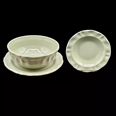 Set Of 3 Varages France Luberon Green Celadon Rimmed Soup Pasta Bowl Platter • $49.99