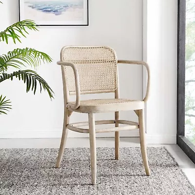 Modway Winona Elm Wood Dining Chair With Cane Rattan Seat In Gray • $177.88