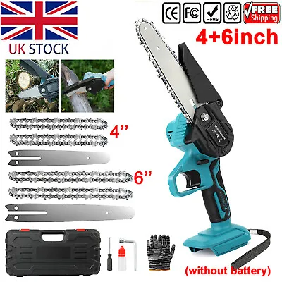 4''+6'' Mini Cordless Electric Chainsaw One-Hand Saw Wood Cutter For Makita 18V • £23.99