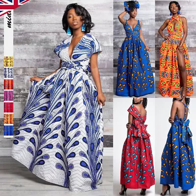 £7.99 • Buy Sexy Women Floral Dashiki Print Maxi-Dress Side Slit Long African Dress Bohemian