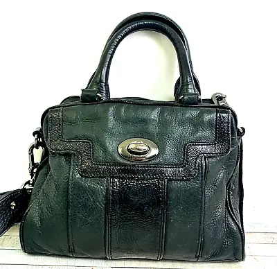 Mimco Black Genuine Leather Turn Lock Shoulder Bag Purse Tote Handbag X-body • $33.60