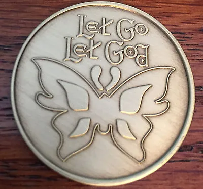 $2.99 • Buy Let Go Let God Butterfly Serenity Prayer Bronze Recovery Medallion Coin AA NA