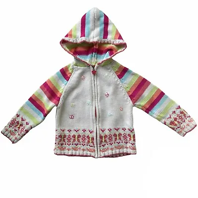 Maggie And Zoe Sweater Girls Large 6X White And Rainbow Hooded Cotton Zip Raglan • $8.50