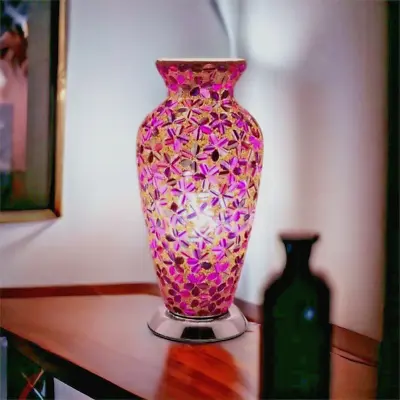 Vase Table Lamp Mosaic Glass Vase Lamp  Purple Tile Flower  LM73PLT • £49.99