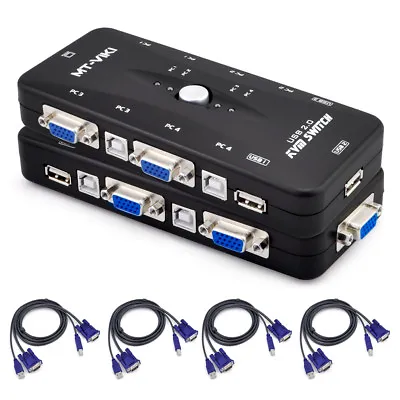 USB 2.0 4 Port Monitor VGA SVGA KVM Switch Box + 4 Cables For PC Keyboard Mouse • $32.99