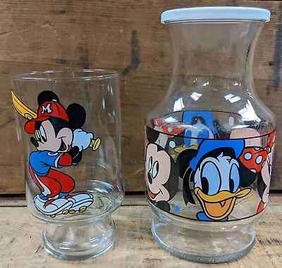 2 Vintage Disney Mickey Minnie Mouse Donald Duck Glass Jars Vases • $40