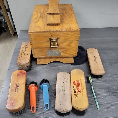 Vintage Griffin Shinemaster Shoe Shine Oak Wooden Box Carrying Case W Brushes • $29.68