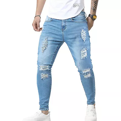 Mens Ripped Skinny Jeans Stretch Distressed Denim Pants Casual Slim Fit Trousers • $21.95