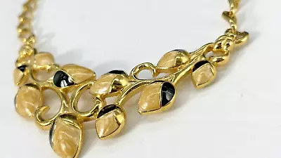 Vintage TRIFARI Acorn Black/Cream  Enamel & Gold Tone Garland Pendant Necklace • $65