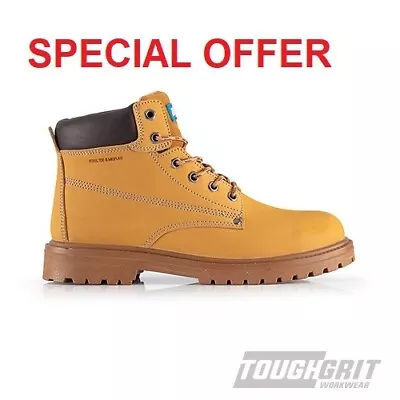 Tough Grit Oak 2 Mid Ankle Safety Boots Steel Toecap & Midplate Tan Size 10/44  • £12.99