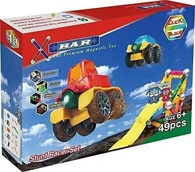 X-Bar Translucent Magnetic Bars And Steel Spheres 49 Piece Stunt Racer Set • $29.95