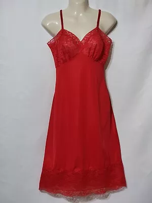 Vintage Red Van Raalte Opaquelon Lace Chiffon Hem Nylon Full Slip Size 32 Usa • $24.99