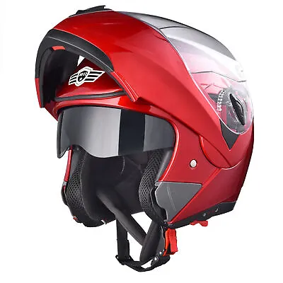 AHR DOT Flip Up Modular Full Face Motorcycle Helmet Dual Visor Motocross Red L • $66.90
