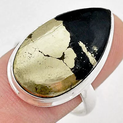 Handmade 16.65cts Solitaire Natural Pyrite In Magnetite Ring Size 8.5 U57752 • $12.59