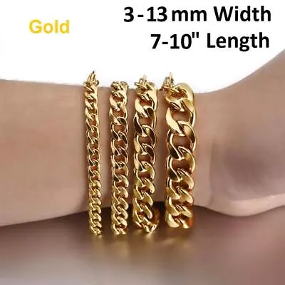 *UK* Mens Stainless Steel Cuban Bracelet 316L Curb Link Chain 18-25cm • £4.03