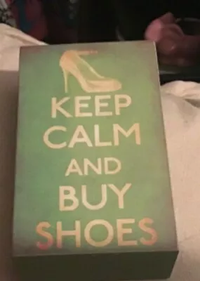 KEEP CALM AND BUY SHOES Mini Wooden Block Sign - Girls Women Shopping Funny Gift • £13.49