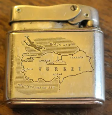 Vintage German Made MYLFLAM Cigarette Lighter With Map Of Turkey On The Front • $50