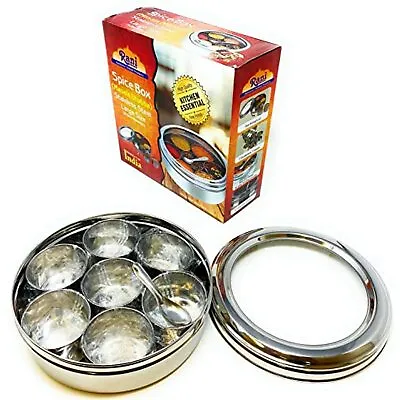 Rani Spice Box Stainless Steel Transparent For Spices 9.2in (Masala Dabba) • $24.99