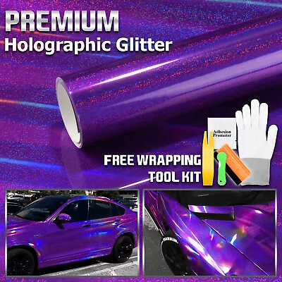 Holographic Glitter Purple Rainbow Chrome Car Vinyl Wrap Sticker Decal Sheet • $4.99