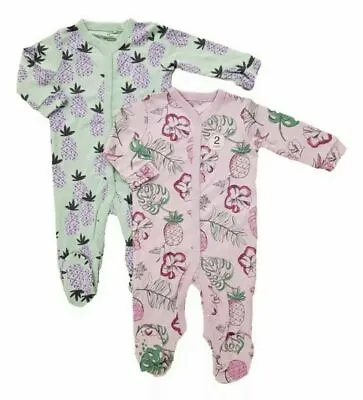 Baby Girls Sleepsuits Multipack Fruit Babygrow All In One Toddler Pink Green • £10.99