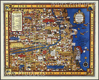 Chicago Gangland Map Historic 1931 Vintage Gangster Map - 24  X 30  • $16.95