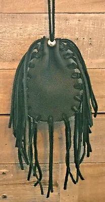 1 Elk Leather Hide Medicine Pouch Bag Drawstring Hand Made Healing Black Lace • $27.95