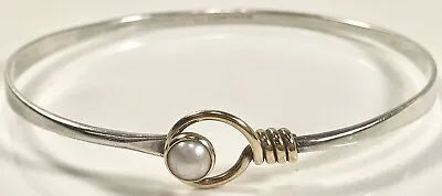 Ed Levin Vintage Sterling 925 14k Pearl Bangle Hook Bracelet (c868a) • $424.99