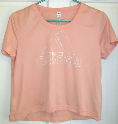 £4.85 • Buy Adidas Women's Peach White Logo Short Sleeve Activewear Top Size XS