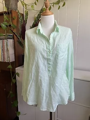 J. Crew 6 Green White Striped Beach Shirt Button Up  • $32.50